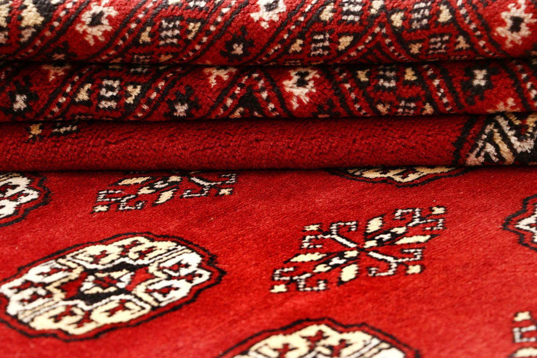 Red Pakistani Bokhara Rug 9' 1" x 11' 9" Hand-Knotted | No. QA85899