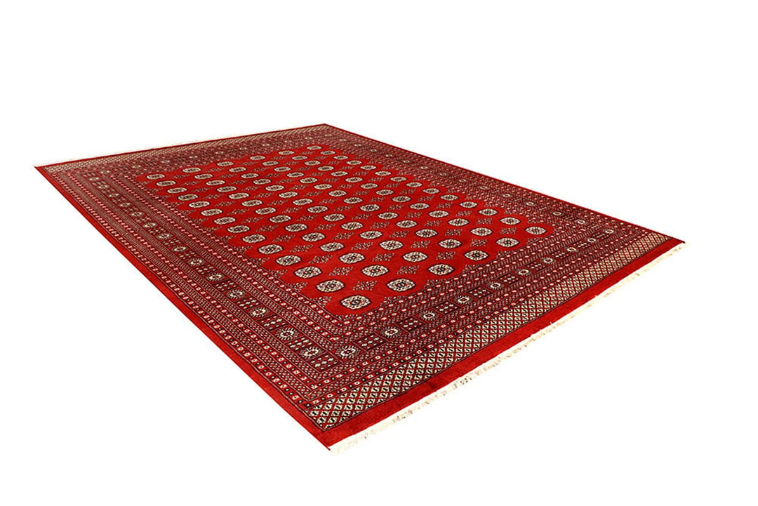 Red Pakistani Bokhara Rug 9' 1" x 11' 9" Hand-Knotted | No. QA85899