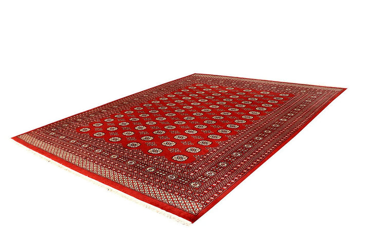 Red Pakistani Bokhara Rug 9' 1" x 11' 9" Hand-Knotted | No. QA85899