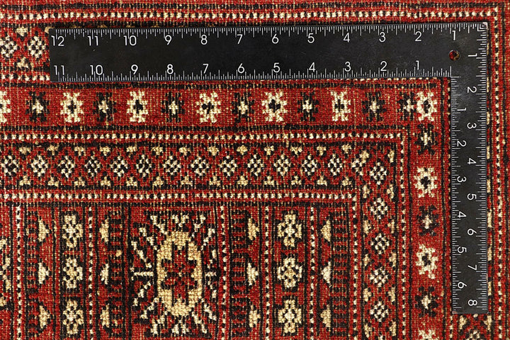 Red Pakistani Bokhara Rug 9' 1" x 11' 9" Hand-Knotted | No. QA85899