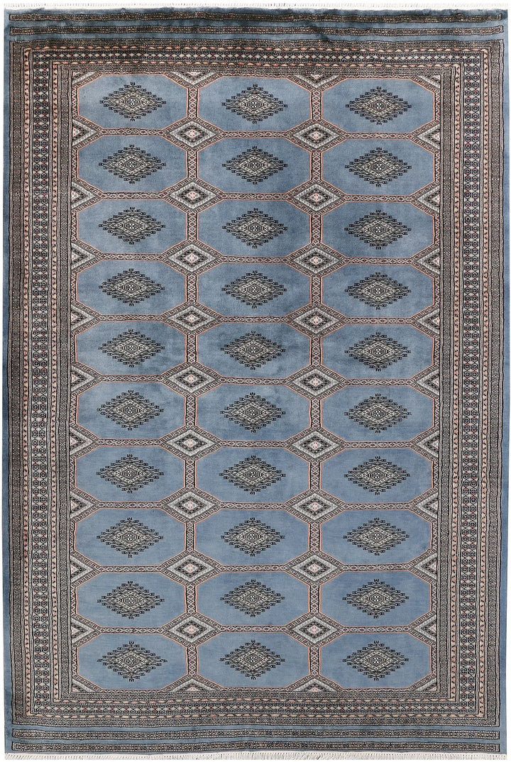 Light Slate Grey Pakistani Jaldar Rug 5' 10" x 8' 8" Hand-Knotted | No. QA85999
