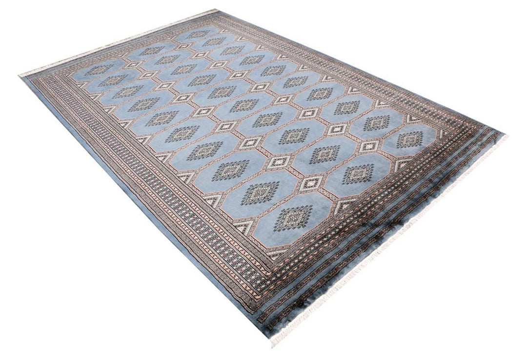 Light Slate Grey Pakistani Jaldar Rug 5' 10" x 8' 8" Hand-Knotted | No. QA85999