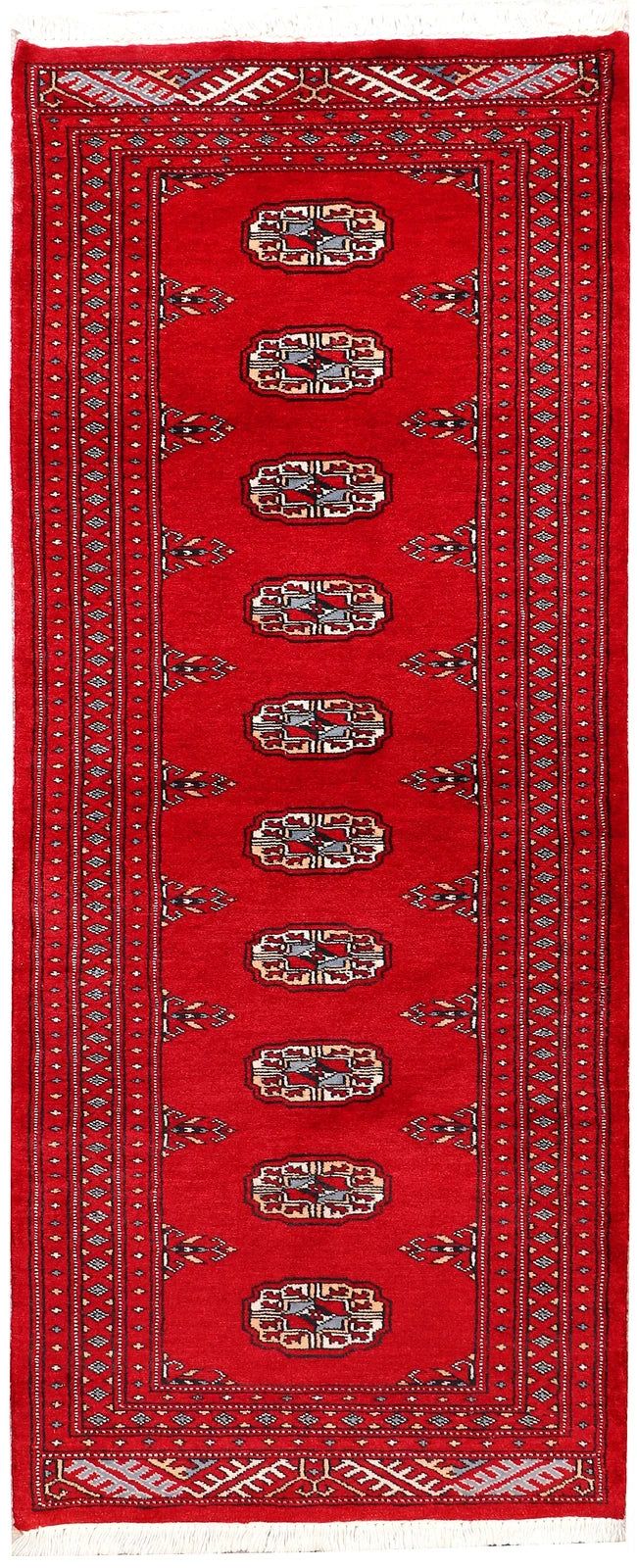 Red Pakistani Bokhara Rug 2' 1" x 6' Hand-Knotted | No. QA86046