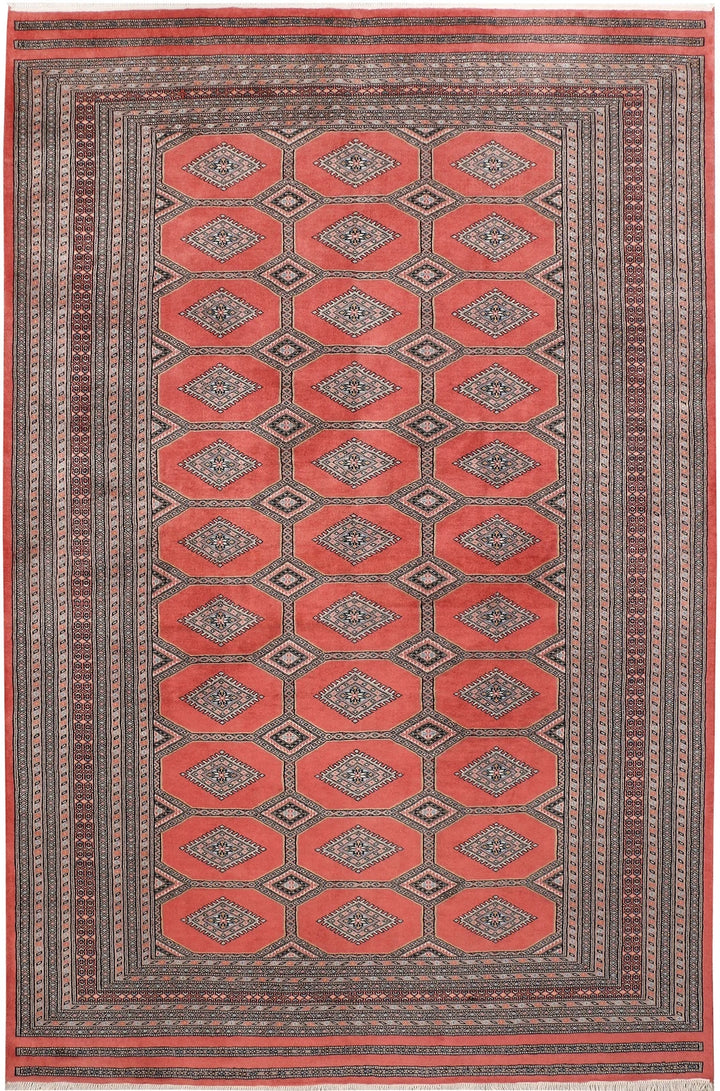 Salmon Pakistani Jaldar Rug 6' 8" x 10' 2" Hand-Knotted | No. QA86063