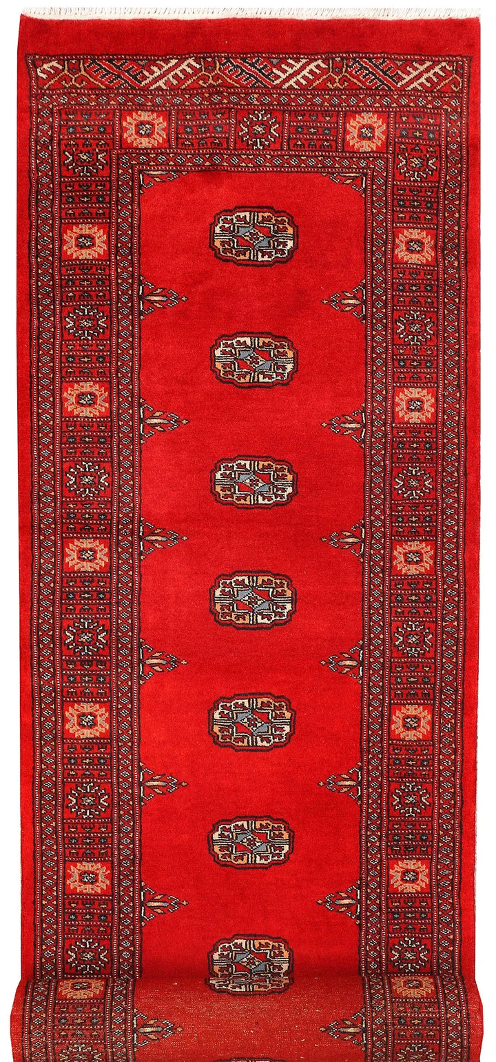 Red Pakistani Bokhara Rug 2' 7" x 11' 3" Hand-Knotted | No. QA86134