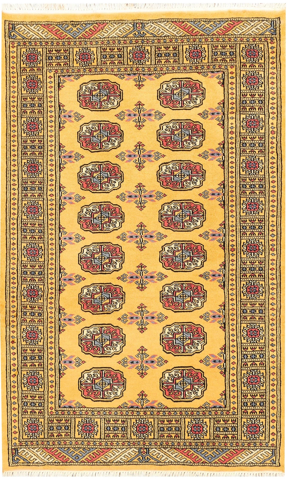 Gold Pakistani Bokhara Rug 3' 1" x 4' 11" Hand-Knotted | No. QA86142