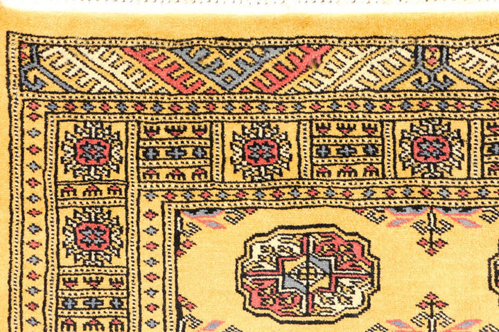 Gold Pakistani Bokhara Rug 3' 1" x 4' 11" Hand-Knotted | No. QA86142