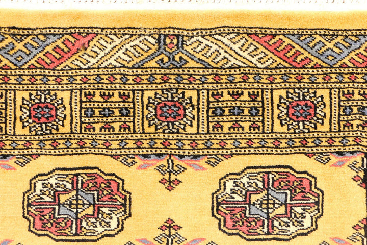 Gold Pakistani Bokhara Rug 3' 1" x 4' 11" Hand-Knotted | No. QA86142