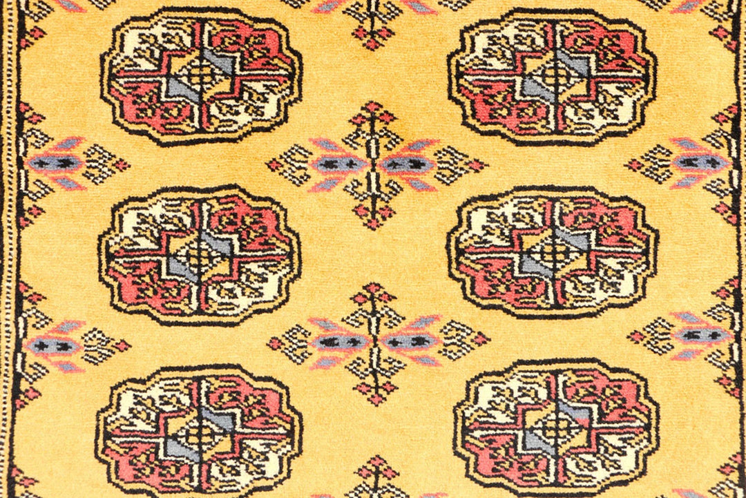 Gold Pakistani Bokhara Rug 3' 1" x 4' 11" Hand-Knotted | No. QA86142