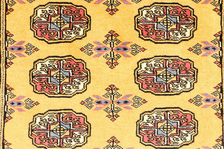 Gold Pakistani Bokhara Rug 3' 1" x 4' 11" Hand-Knotted | No. QA86142