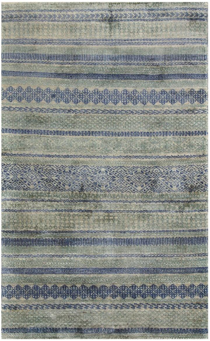 Cadet Blue Pakistani Gabbeh Rug 2' 11" x 4' 11" Hand-Knotted | No. QA86152