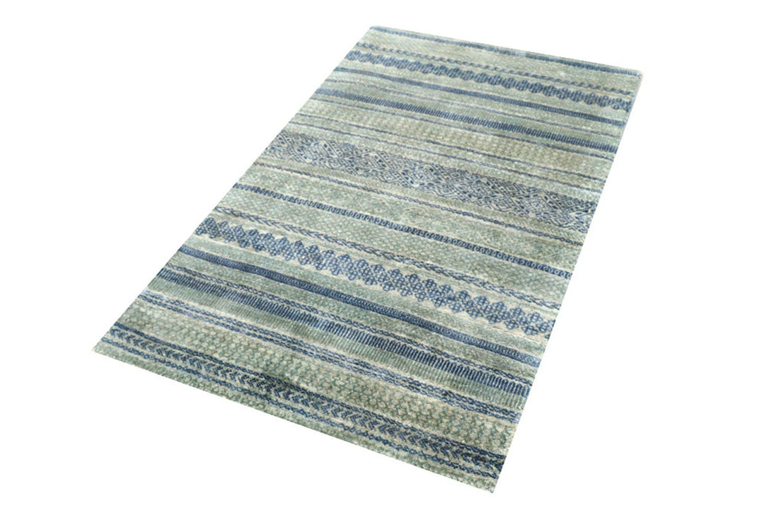 Cadet Blue Pakistani Gabbeh Rug 2' 11" x 4' 11" Hand-Knotted | No. QA86152