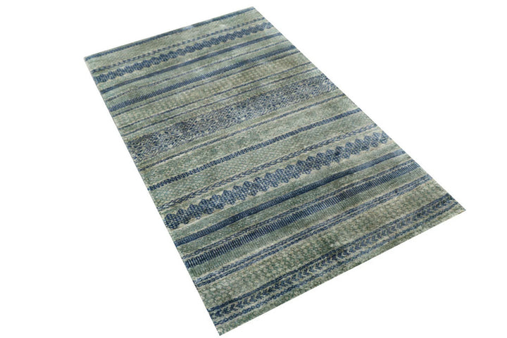Cadet Blue Pakistani Gabbeh Rug 2' 11" x 4' 11" Hand-Knotted | No. QA86152