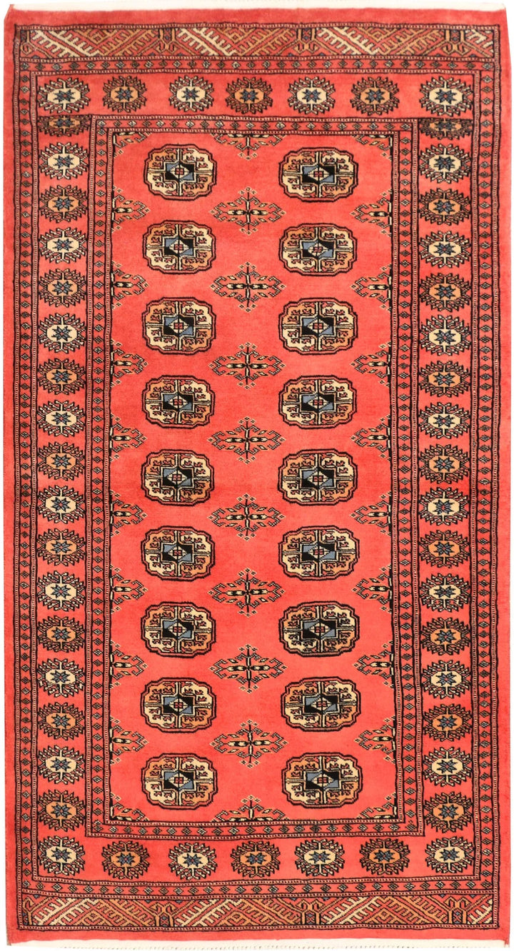 Tomato Pakistani Bokhara Rug 3' 3" x 6' 1" Hand-Knotted | No. QA86163