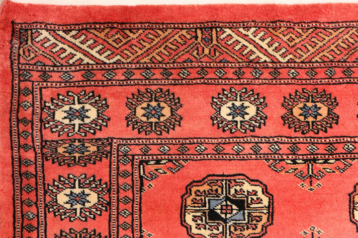 Tomato Pakistani Bokhara Rug 3' 3" x 6' 1" Hand-Knotted | No. QA86163