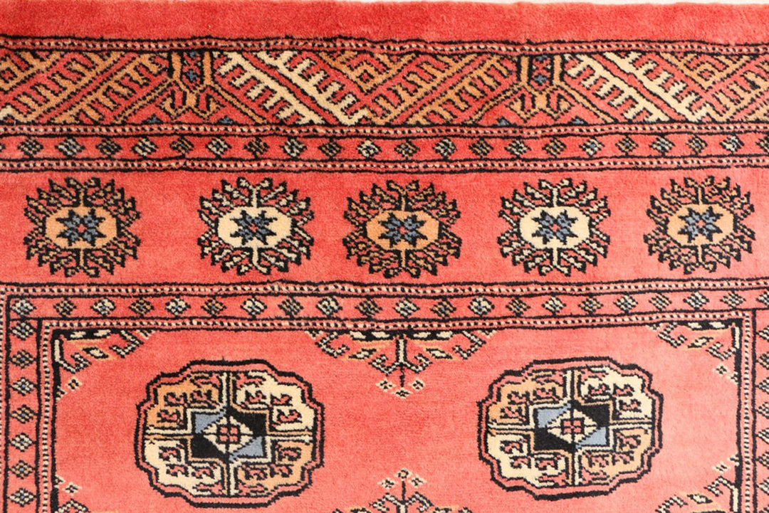 Tomato Pakistani Bokhara Rug 3' 3" x 6' 1" Hand-Knotted | No. QA86163