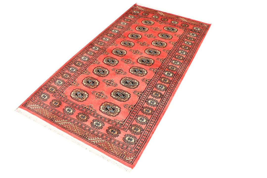 Tomato Pakistani Bokhara Rug 3' 3" x 6' 1" Hand-Knotted | No. QA86163