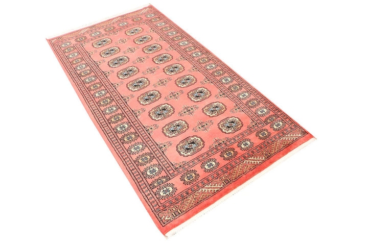 Tomato Pakistani Bokhara Rug 3' 3" x 6' 1" Hand-Knotted | No. QA86163