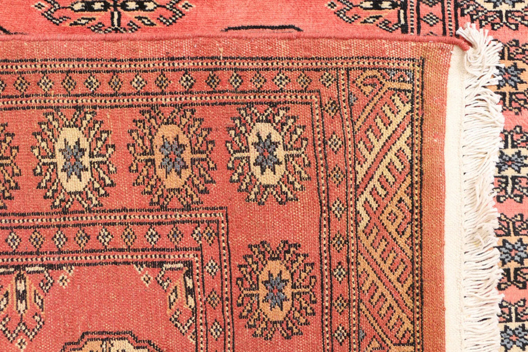 Tomato Pakistani Bokhara Rug 3' 3" x 6' 1" Hand-Knotted | No. QA86163