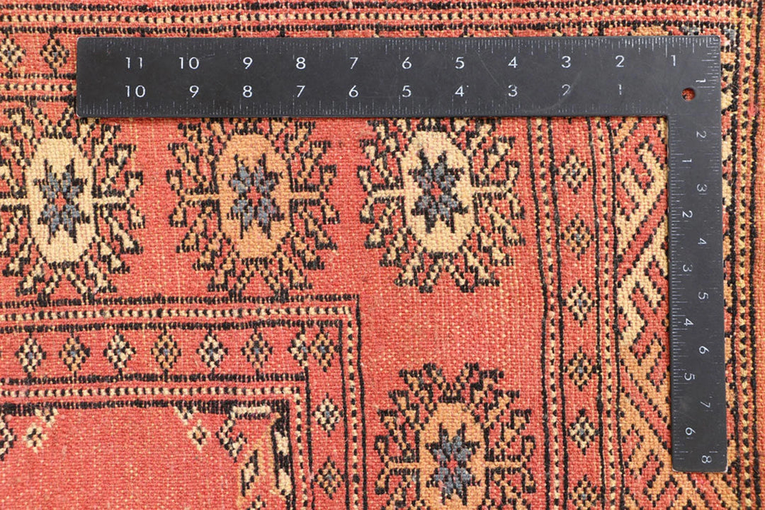 Tomato Pakistani Bokhara Rug 3' 3" x 6' 1" Hand-Knotted | No. QA86163