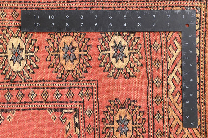 Tomato Pakistani Bokhara Rug 3' 3" x 6' 1" Hand-Knotted | No. QA86163