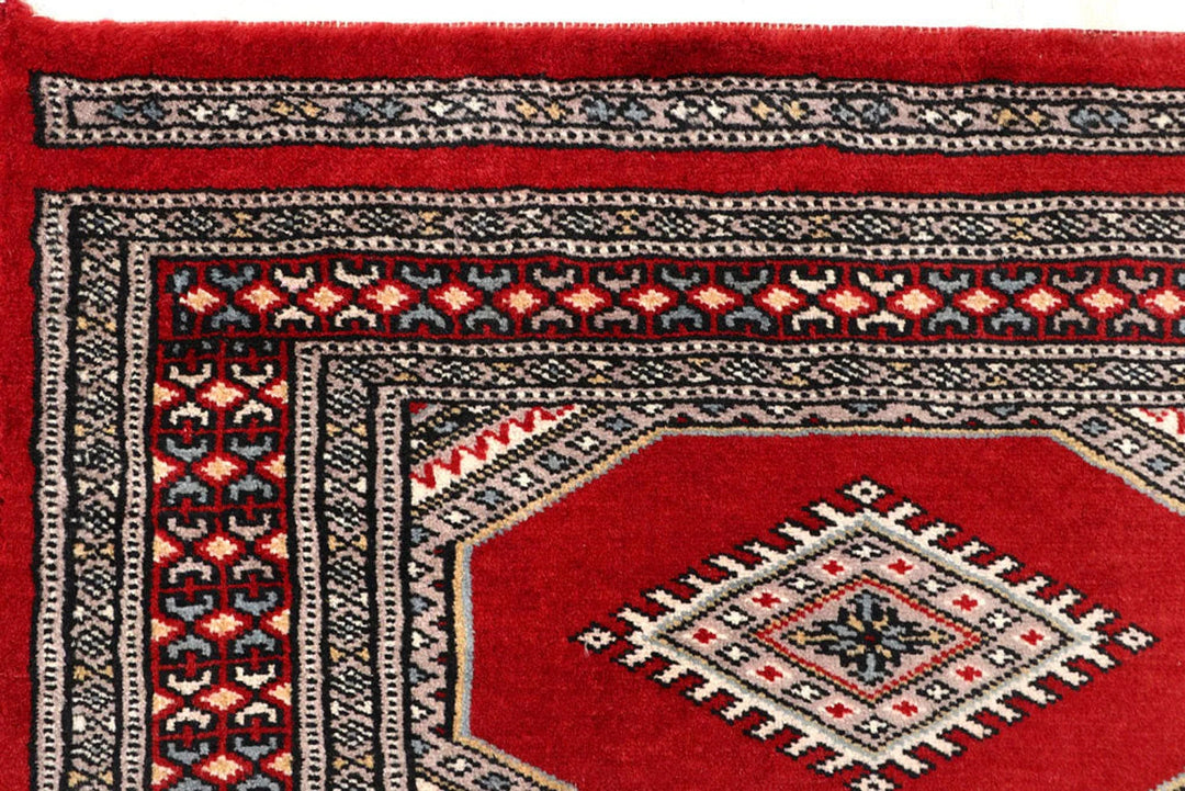 Red Pakistani Jaldar Rug 2' 4" x 9' Hand-Knotted | No. QA86225