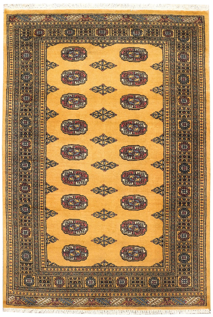 Brown Pakistani Bokhara Rug 4' x 5' 10" Hand-Knotted | No. QA86329