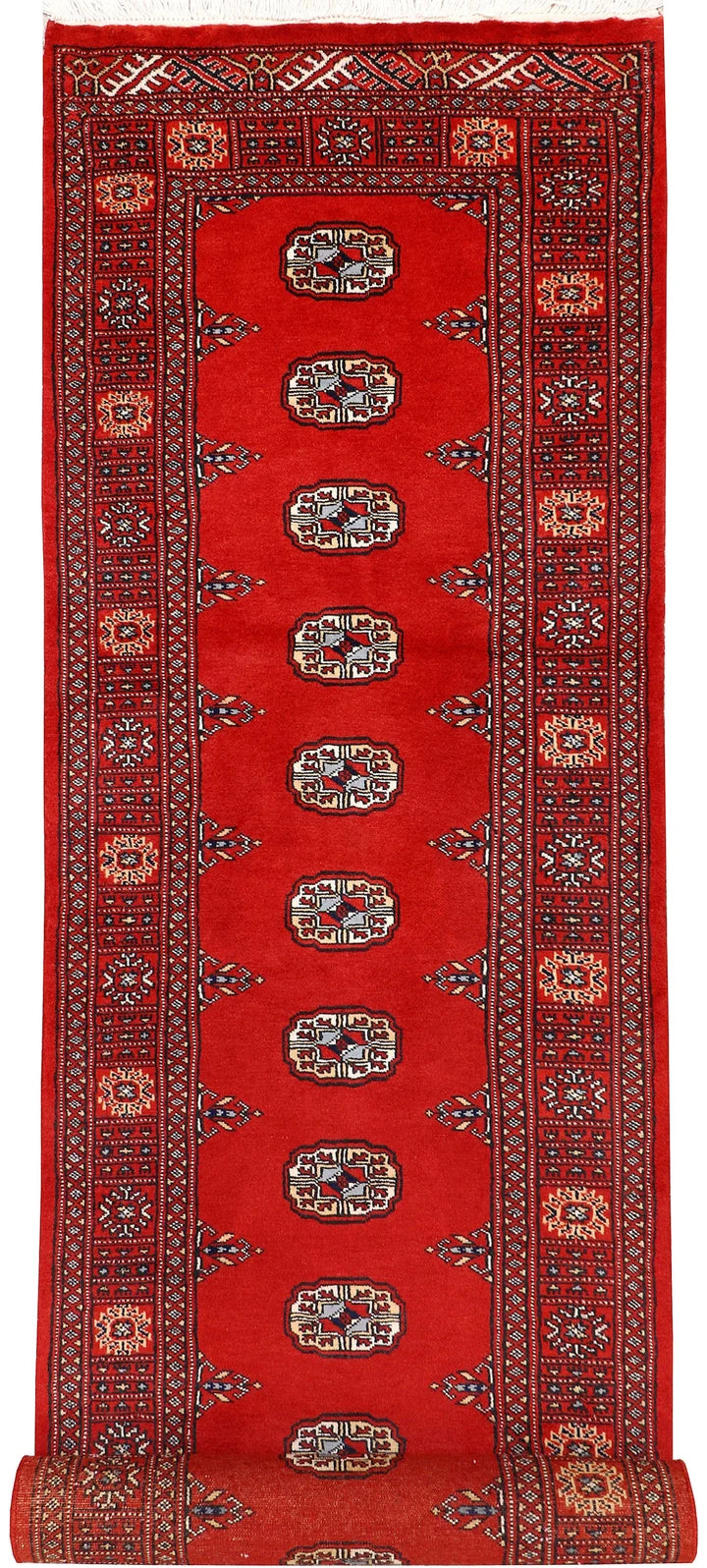 Red Pakistani Bokhara Rug 2' 7" x 10' 1" Hand-Knotted | No. QA86515