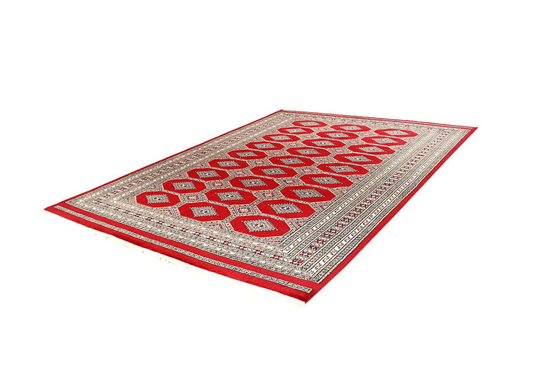 Red Pakistani Jaldar Rug 6' 5" x 9' Hand-Knotted | No. QA86531