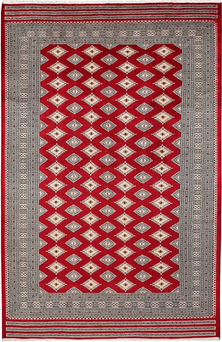 Dark Red Pakistani Jaldar Rug 6' 7" x 10' 2" Hand-Knotted | No. QA86544