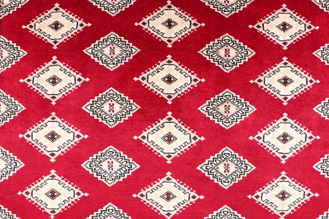 Dark Red Pakistani Jaldar Rug 6' 7" x 10' 2" Hand-Knotted | No. QA86544