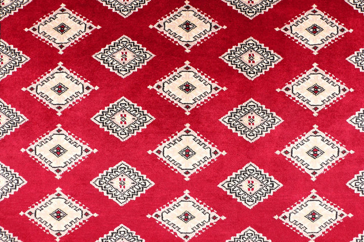 Dark Red Pakistani Jaldar Rug 6' 7" x 10' 2" Hand-Knotted | No. QA86544