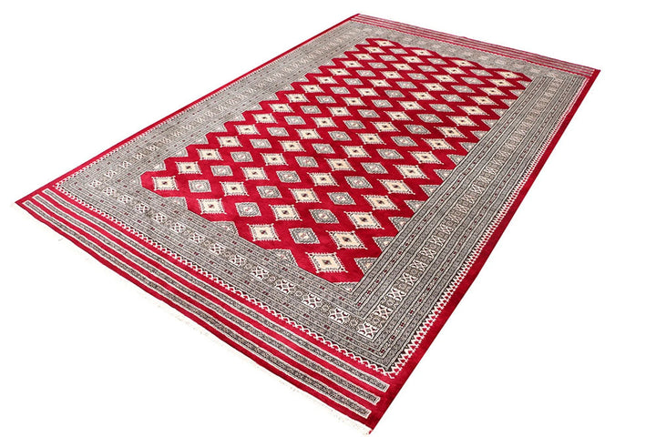 Dark Red Pakistani Jaldar Rug 6' 7" x 10' 2" Hand-Knotted | No. QA86544