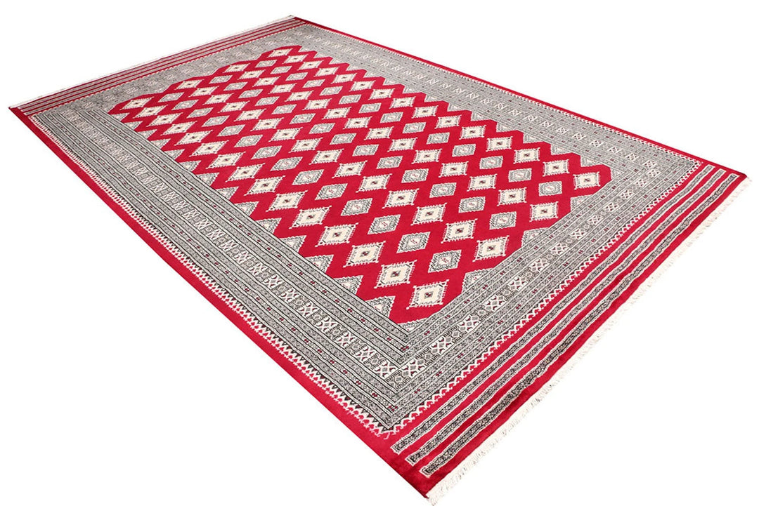 Dark Red Pakistani Jaldar Rug 6' 7" x 10' 2" Hand-Knotted | No. QA86544