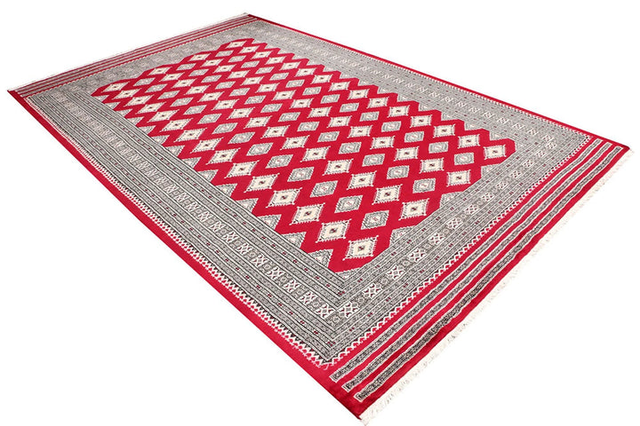 Dark Red Pakistani Jaldar Rug 6' 7" x 10' 2" Hand-Knotted | No. QA86544