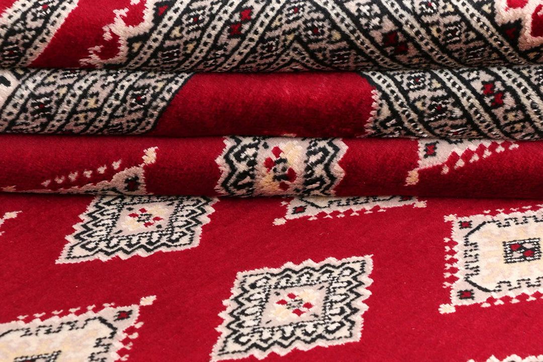 Dark Red Pakistani Jaldar Rug 6' 7" x 10' 2" Hand-Knotted | No. QA86544