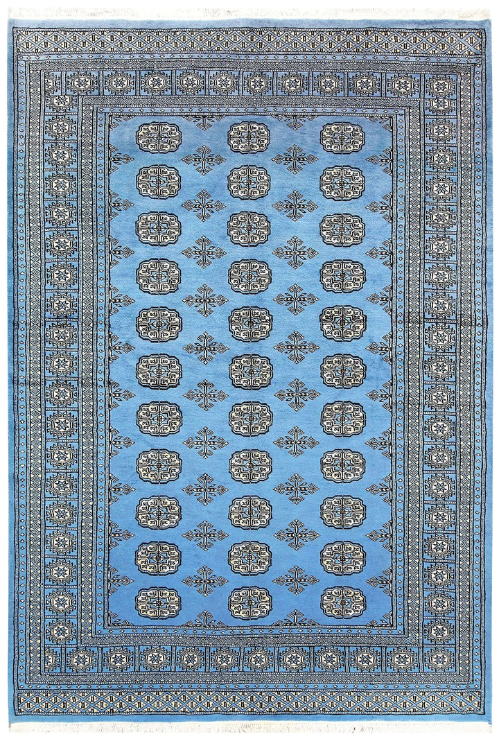 Light Sky Blue Pakistani Bokhara Rug 5' 2" x 7' 5" Hand-Knotted | No. QA86589