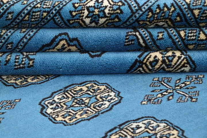 Light Sky Blue Pakistani Bokhara Rug 5' 2" x 7' 5" Hand-Knotted | No. QA86589