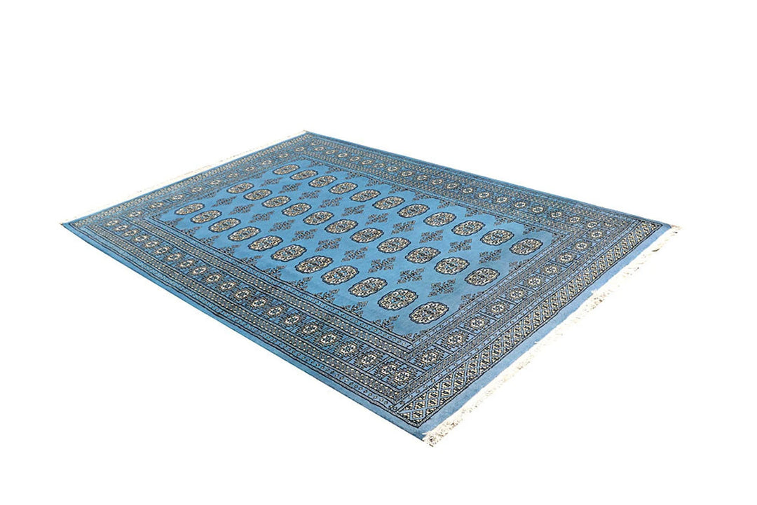Light Sky Blue Pakistani Bokhara Rug 5' 2" x 7' 5" Hand-Knotted | No. QA86589