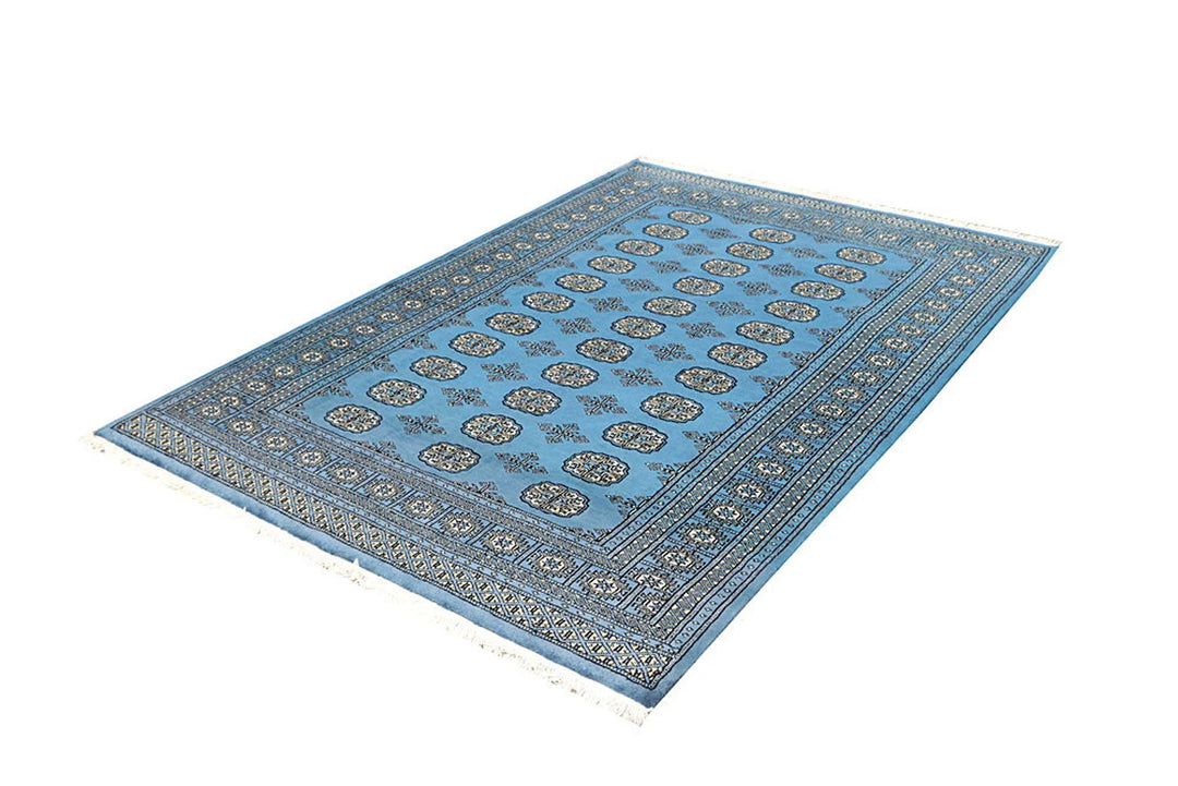 Light Sky Blue Pakistani Bokhara Rug 5' 2" x 7' 5" Hand-Knotted | No. QA86589