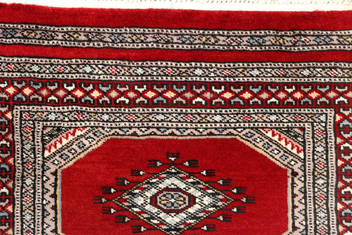 Red Pakistani Jaldar Rug 2' 5" x 9' 6" Hand-Knotted | No. QA86608