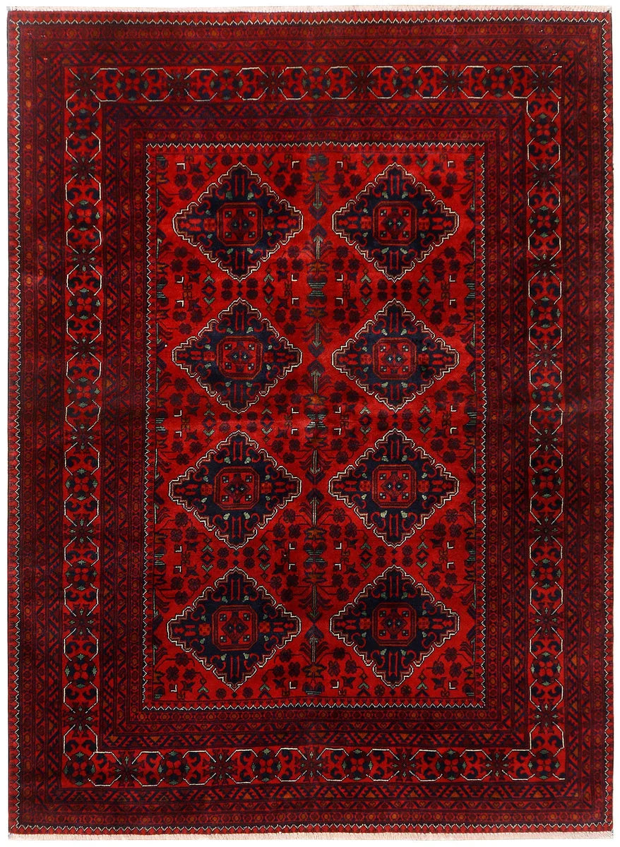 Red Afghan Khal Mohammadi Rug 5' 5" x 7' 6" Hand-Knotted | No. QA86672