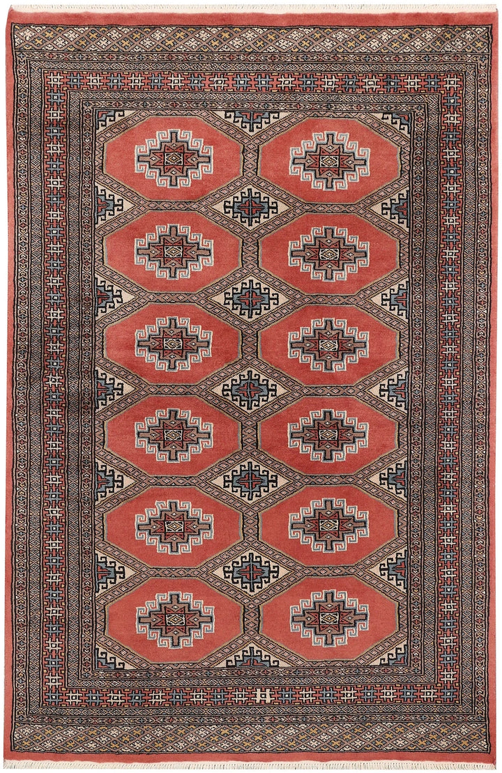 Indian Red Pakistani Jaldar Rug 3' 11" x 5' 11" Hand-Knotted | No. QA86773