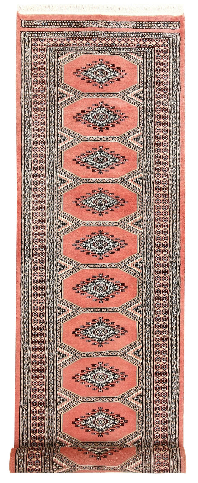 Light Salmon Pakistani Jaldar Runner Rug 2' 4" x 8' 11" Hand-Knotted | No. QA87064