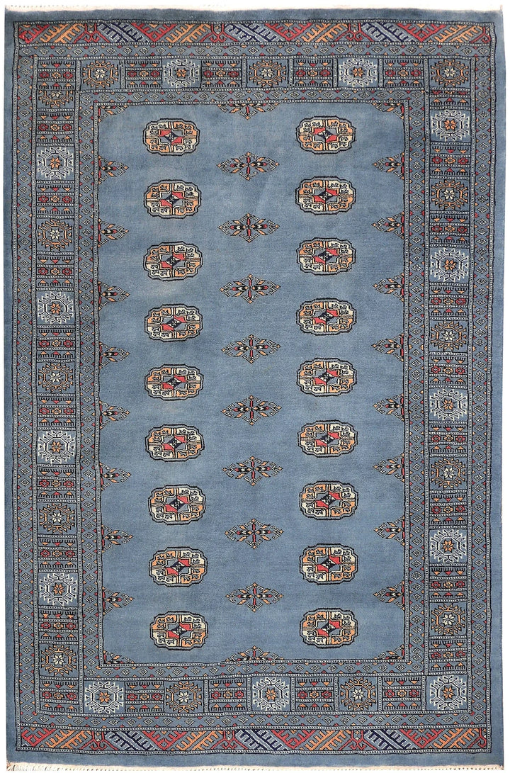 Light Slate Grey Pakistani Bokhara Rug 4' 1" x 6' 3" Hand-Knotted | No. QA87169