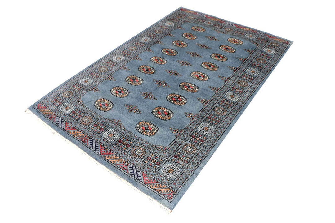 Light Slate Grey Pakistani Bokhara Rug 4' 1" x 6' 3" Hand-Knotted | No. QA87169
