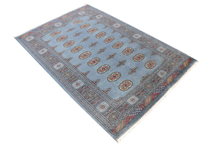 Light Slate Grey Pakistani Bokhara Rug 4' 1" x 6' 3" Hand-Knotted | No. QA87169