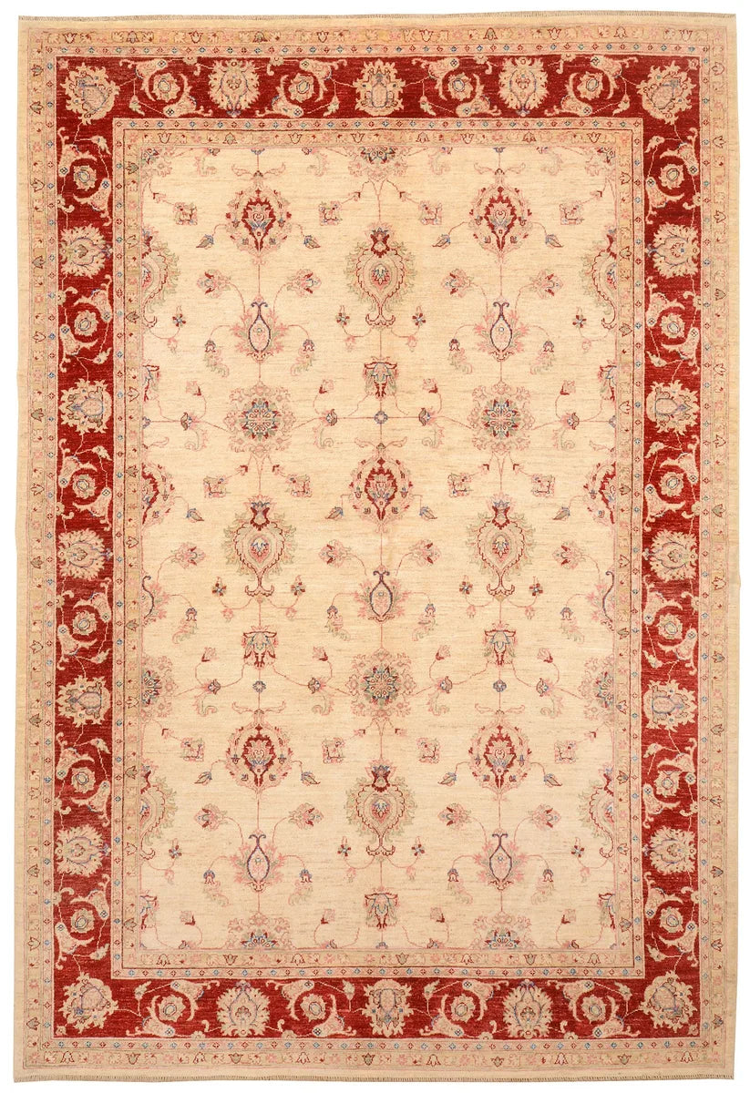 Brown Afghan Ziegler Rug 6' 11" x 10' " Hand-Knotted | No. QA87185