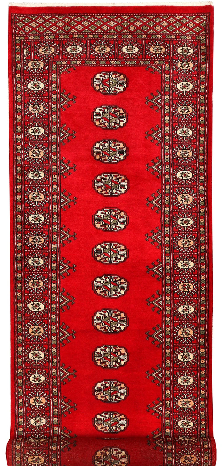 Dark Red Pakistani Bokhara Rug 2' 8" x 8' 6" Hand-Knotted | No. QA87227