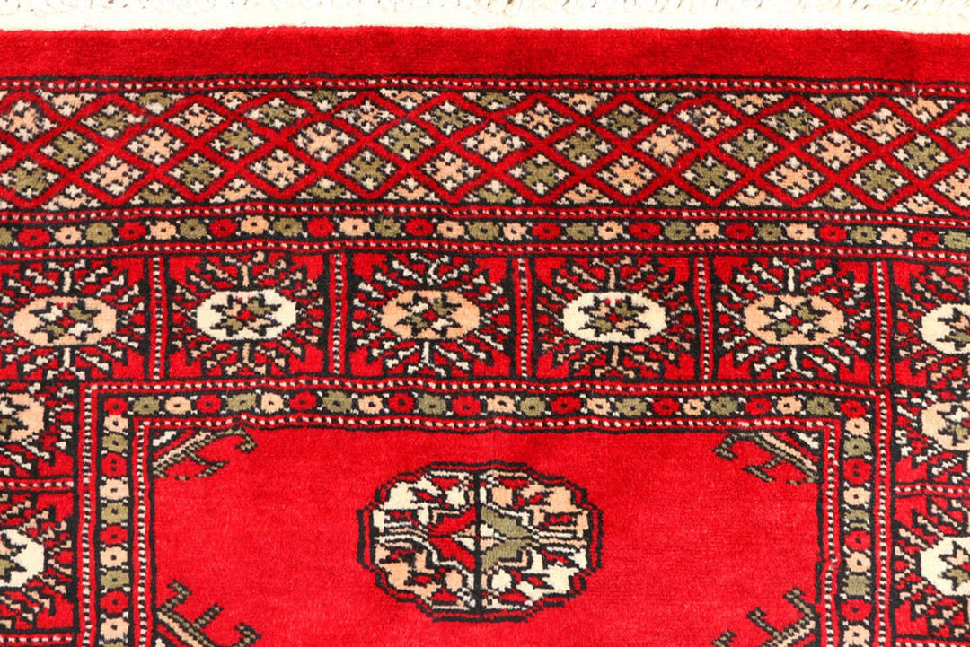 Dark Red Pakistani Bokhara Rug 2' 8" x 8' 6" Hand-Knotted | No. QA87227